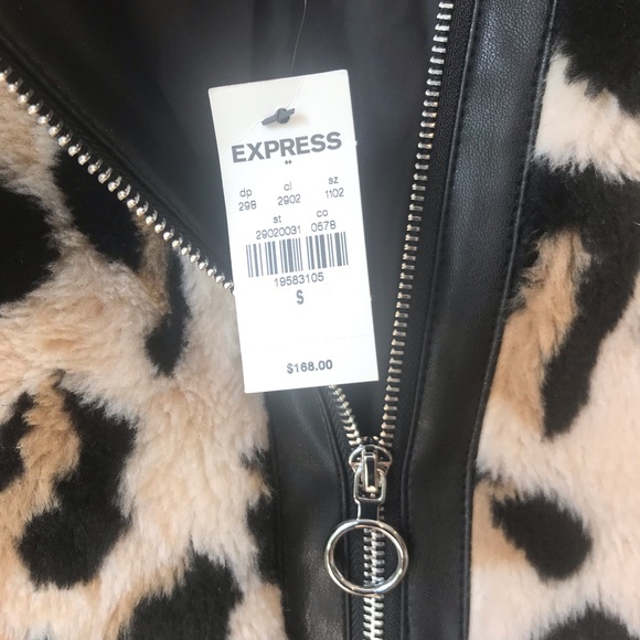 Express leopard print fur leather trim jacket NWT - Picture 6 of 12